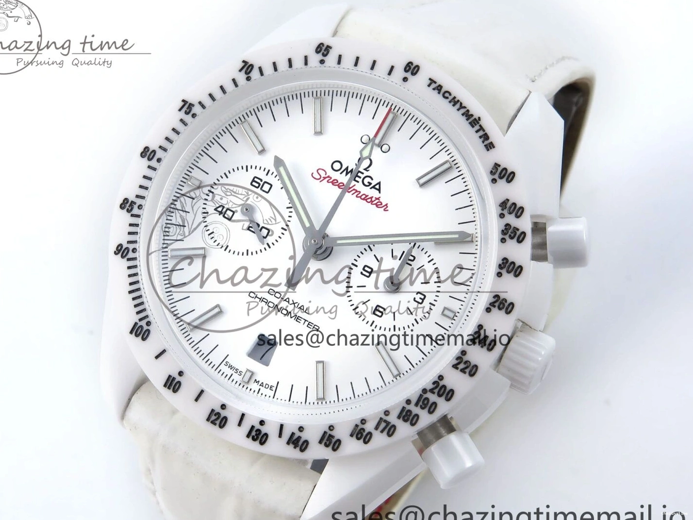 0522 Speedmaster White Side Of The Moon N1F 1:1 Best Edition White Dial White Ceramic on White Leather Strap A GoAnywhere 7694